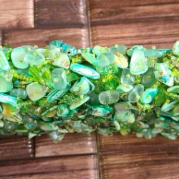 Vintage Handmade Natural Green Shell Mother of pearl Mosaic Clutch Bag - Picture 4 of 10